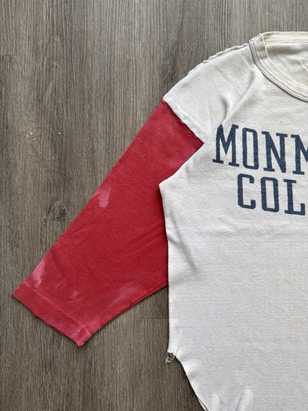 True Vintage 60s Champion Monmouth College 3/4 Sleeve Football Shirt Rare Fade - Picture 5 of 14
